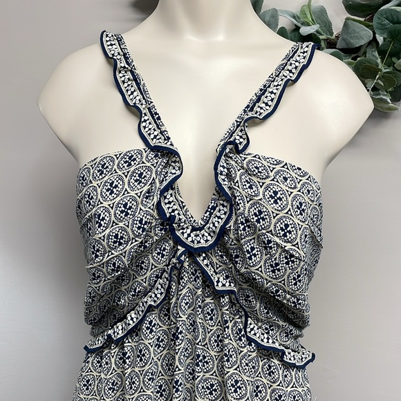 NWT Max Studio Navy Cream Medallion Links Sleeveless Maxi Dress L - Picture 3 of 15